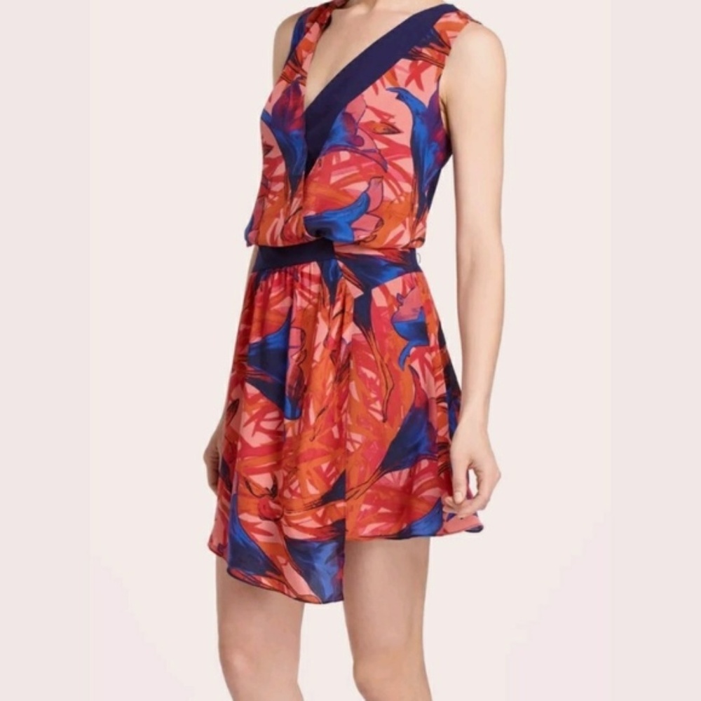 Anthropologie Coral & Blue V-Neck Sleeveless Midi Dress